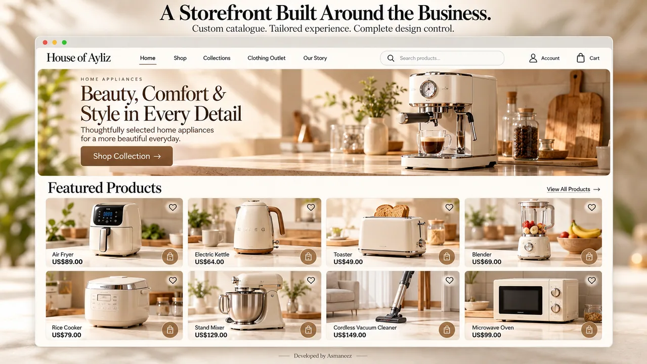 Full storefront and product catalogue