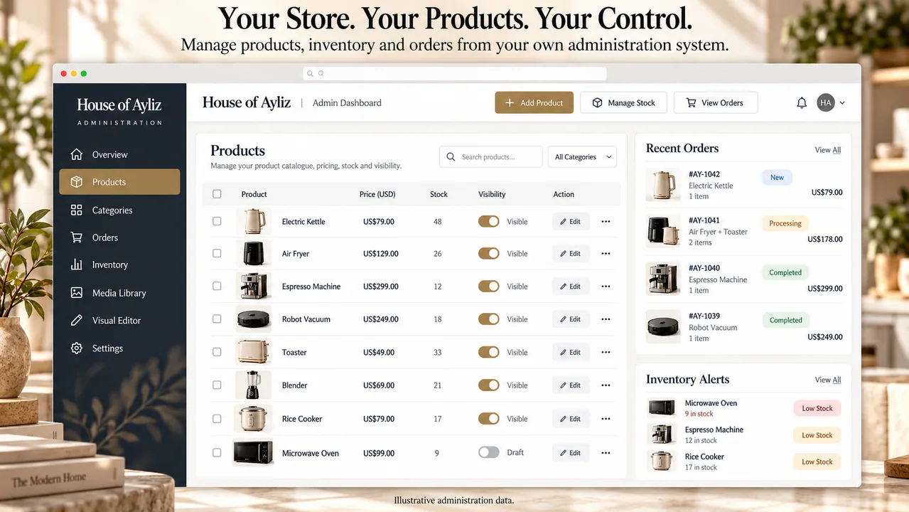 Own catalogue and order administration