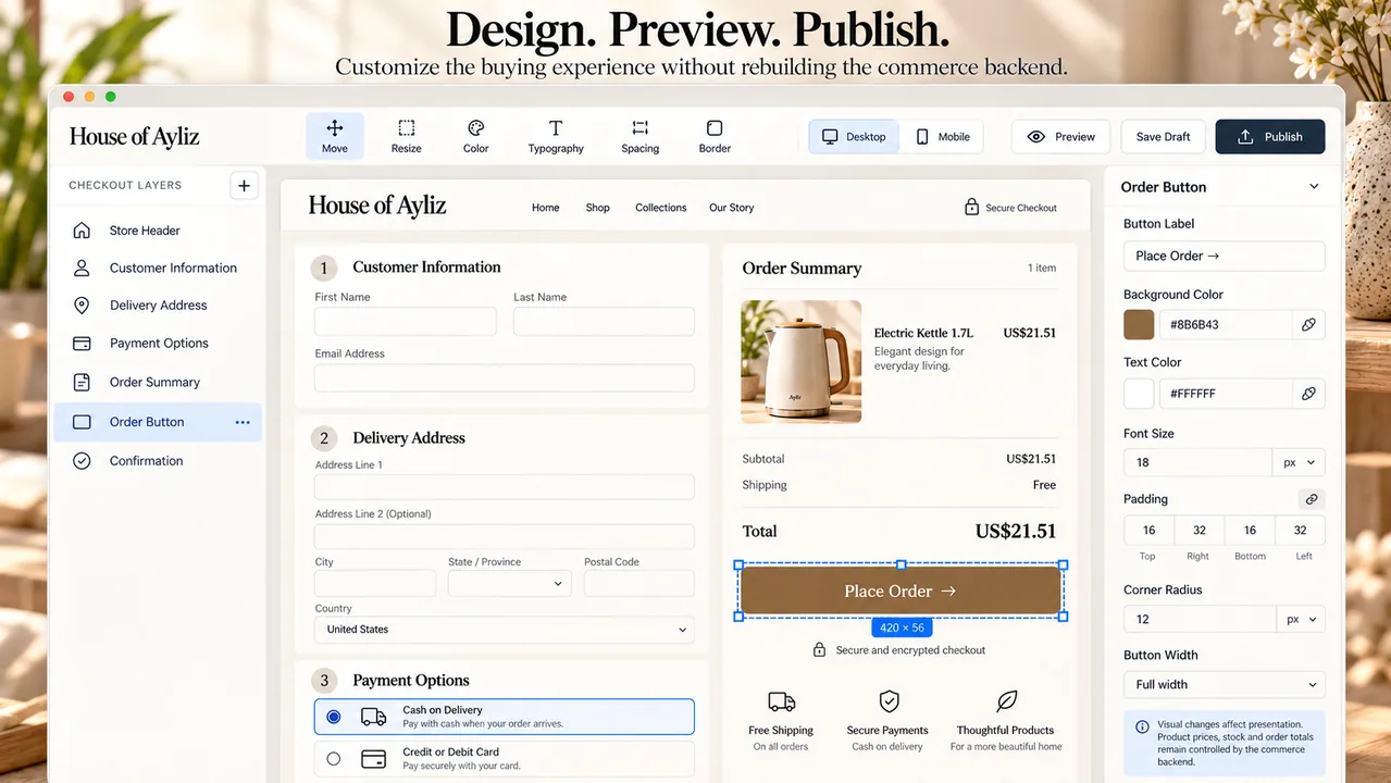 Visual checkout editor